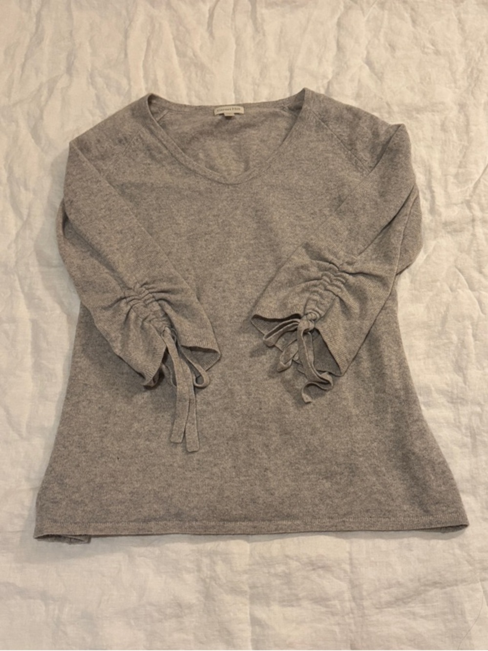 Garnet Hill Cashmere Gray Tie-Sleeve Knit Top